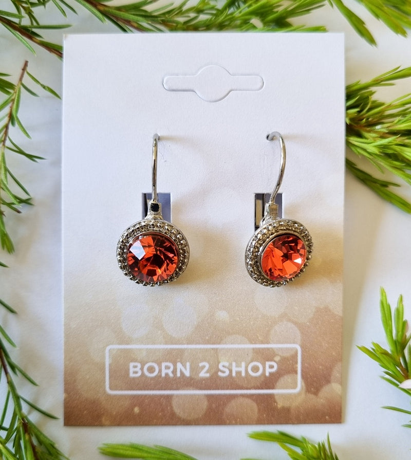 Milano Swarovski Classic Drop Earrings - Padparadscha - Silver