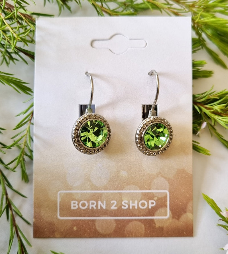 Milano Swarovski Classic Drop Earrings - Peridot - silver