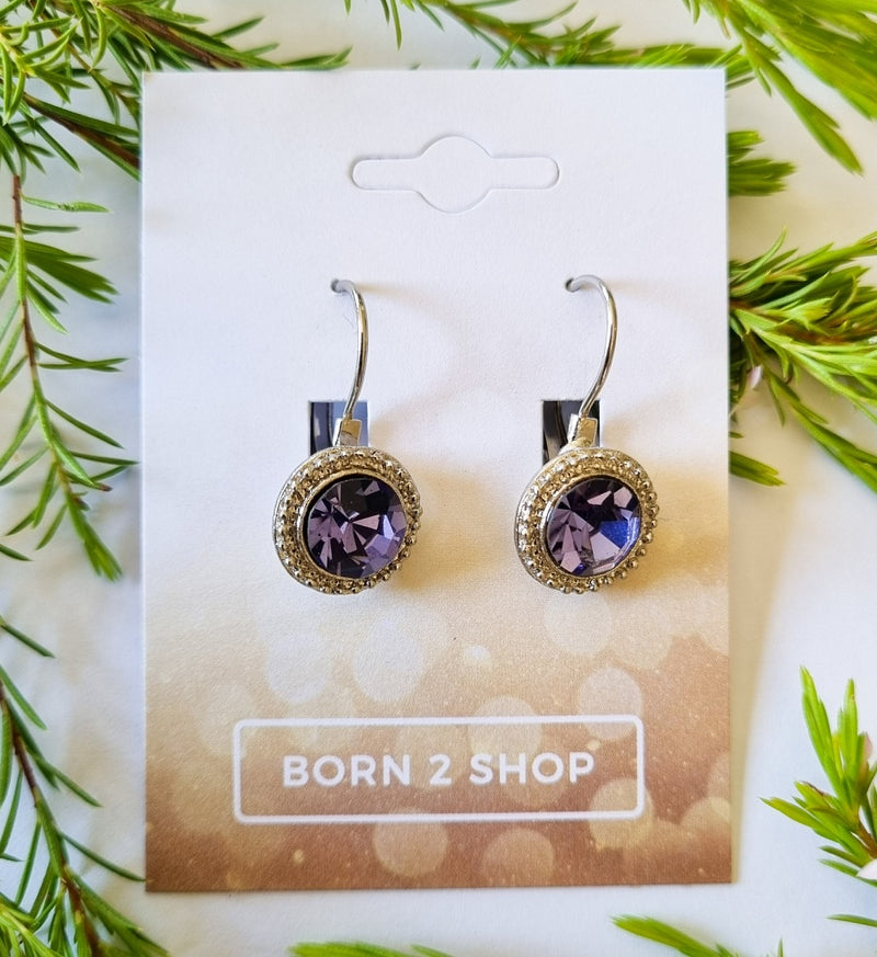 Milano Swarovski Classic Drop Earrings - Tanzanite - Silver