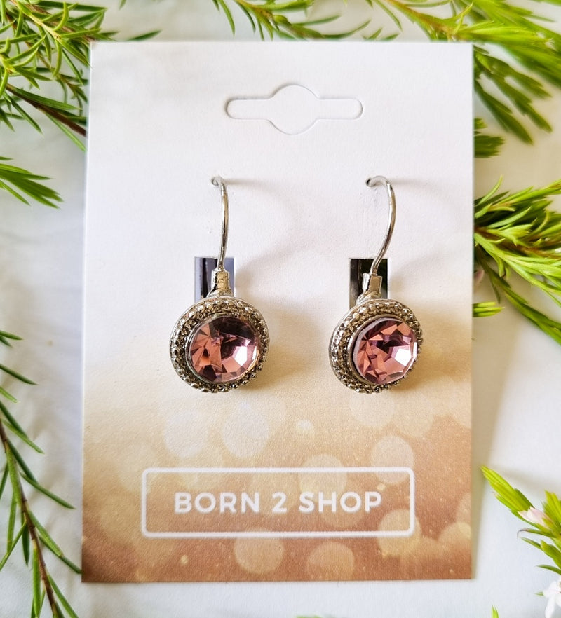 Milano Swarovski Classic Drop Earrings - Vintage Rose - Silver