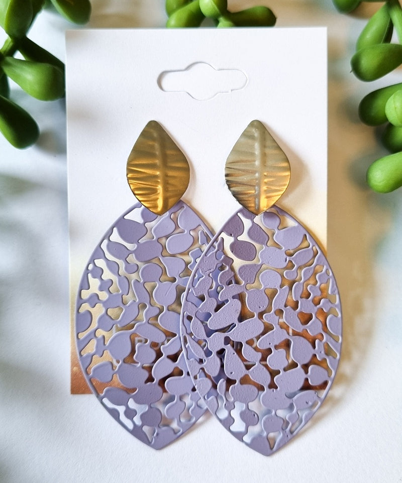 Paris Contemporary Chic Filigree Leaf Earrings - Lavender - Silver
