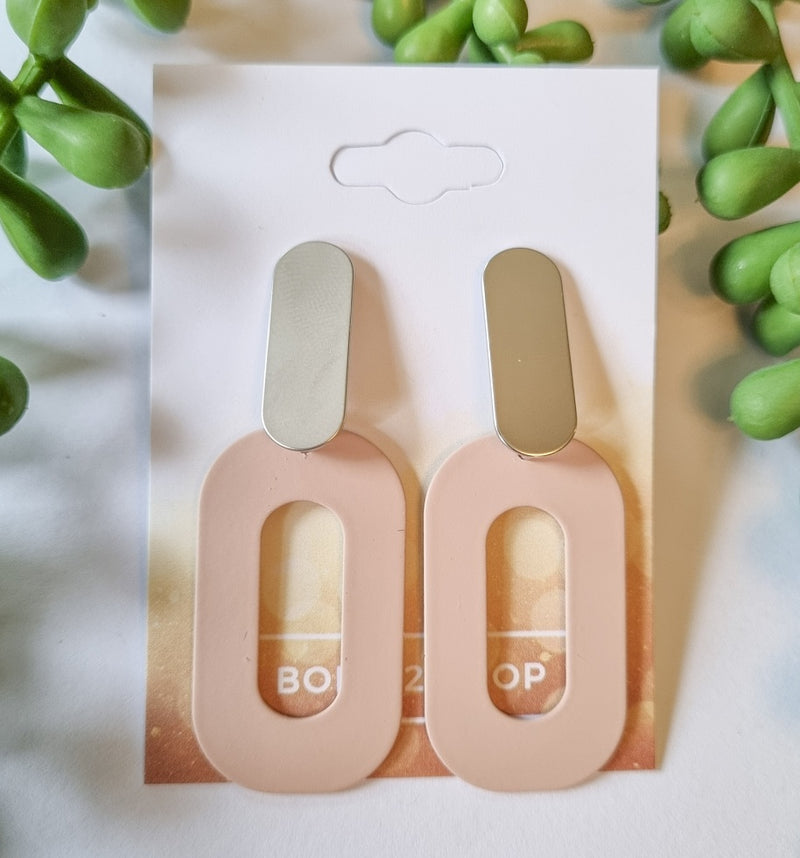 Paris Contemporary Chic Geometric Earrings - Pink - Silver
