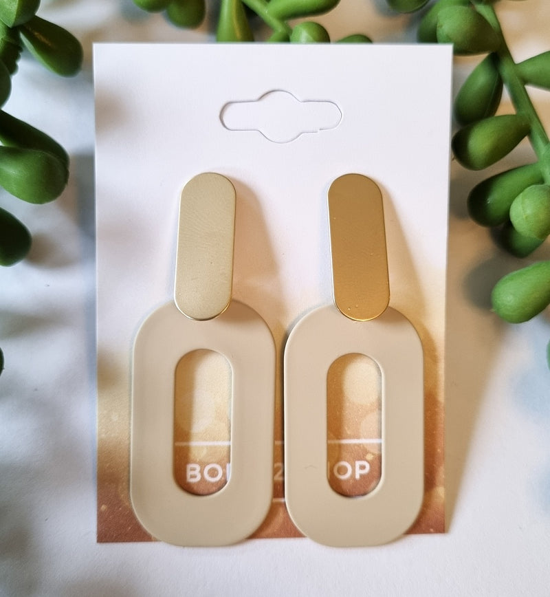 Paris Contemporary Chic Geometric Earrings - Bone - Gold