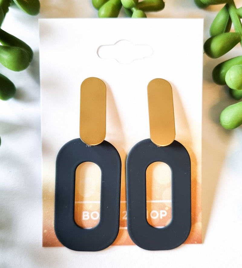 Paris Contemporary Chic Geometric Earrings - Navy - Gold