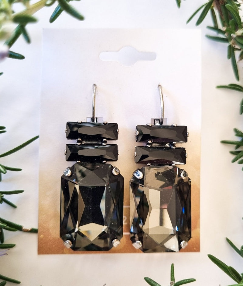 Milano Swarovski Sophisticated Earring - Black Diamond Rectangular Crystal