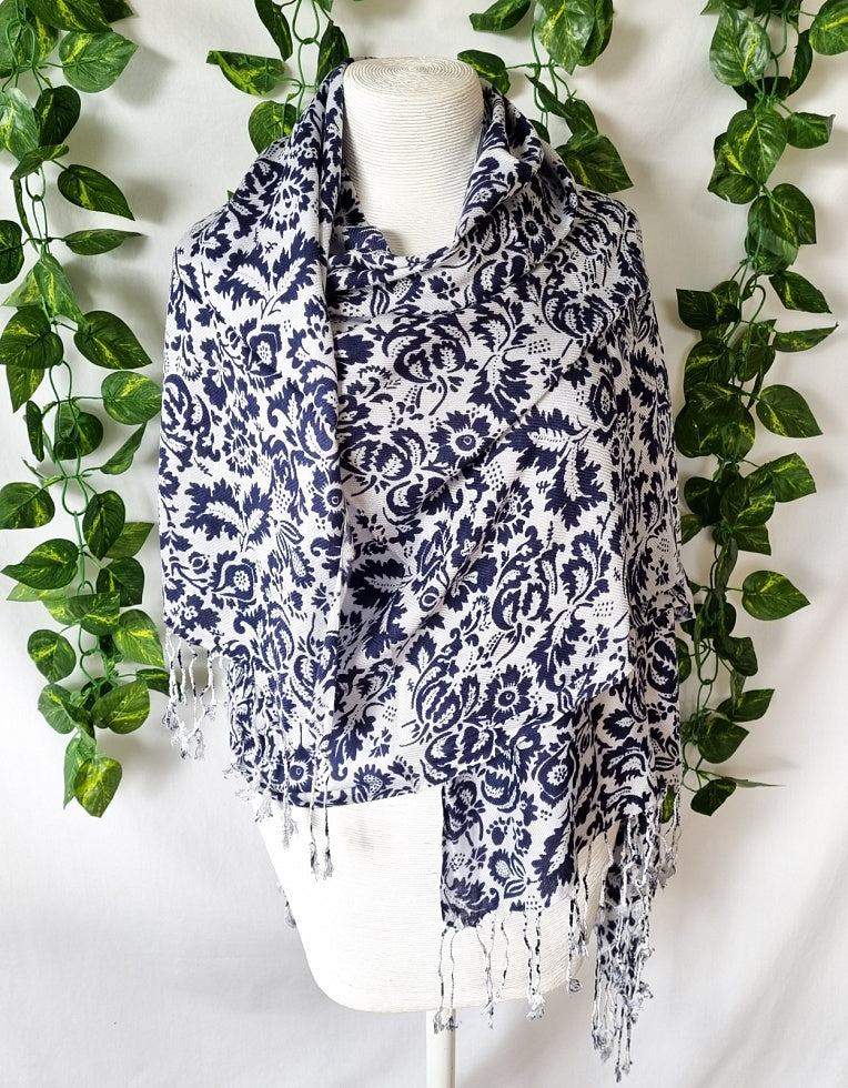 Viscose Pashminas - Navy Floral