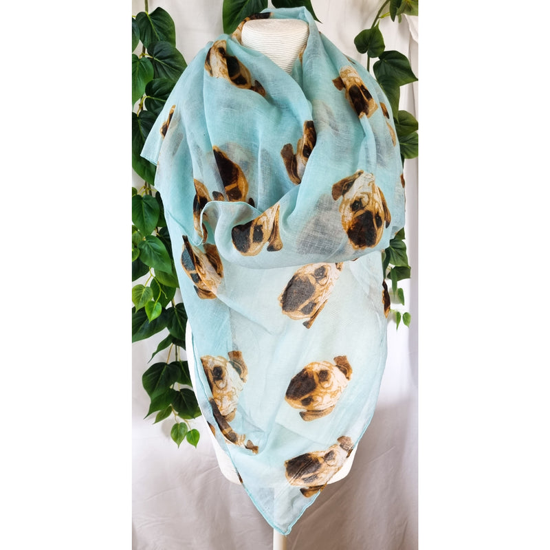 Viscose Scarf - Pug Aqua