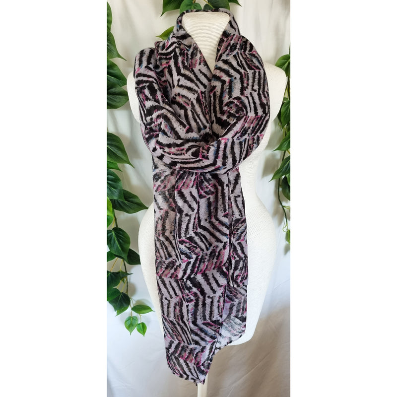 Viscose Scarf - Herringbone Black and Plum