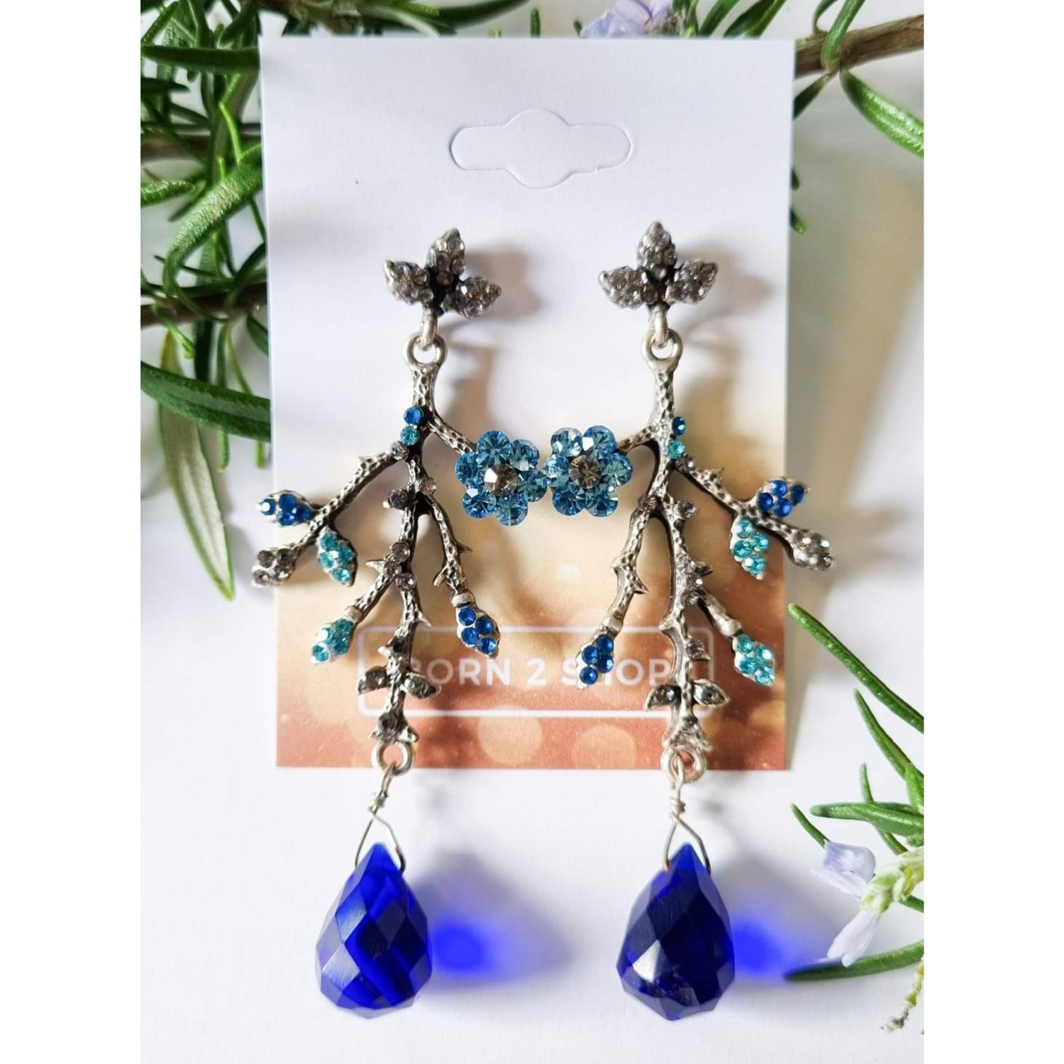Milano Swarovski Floral Earrings - Blue