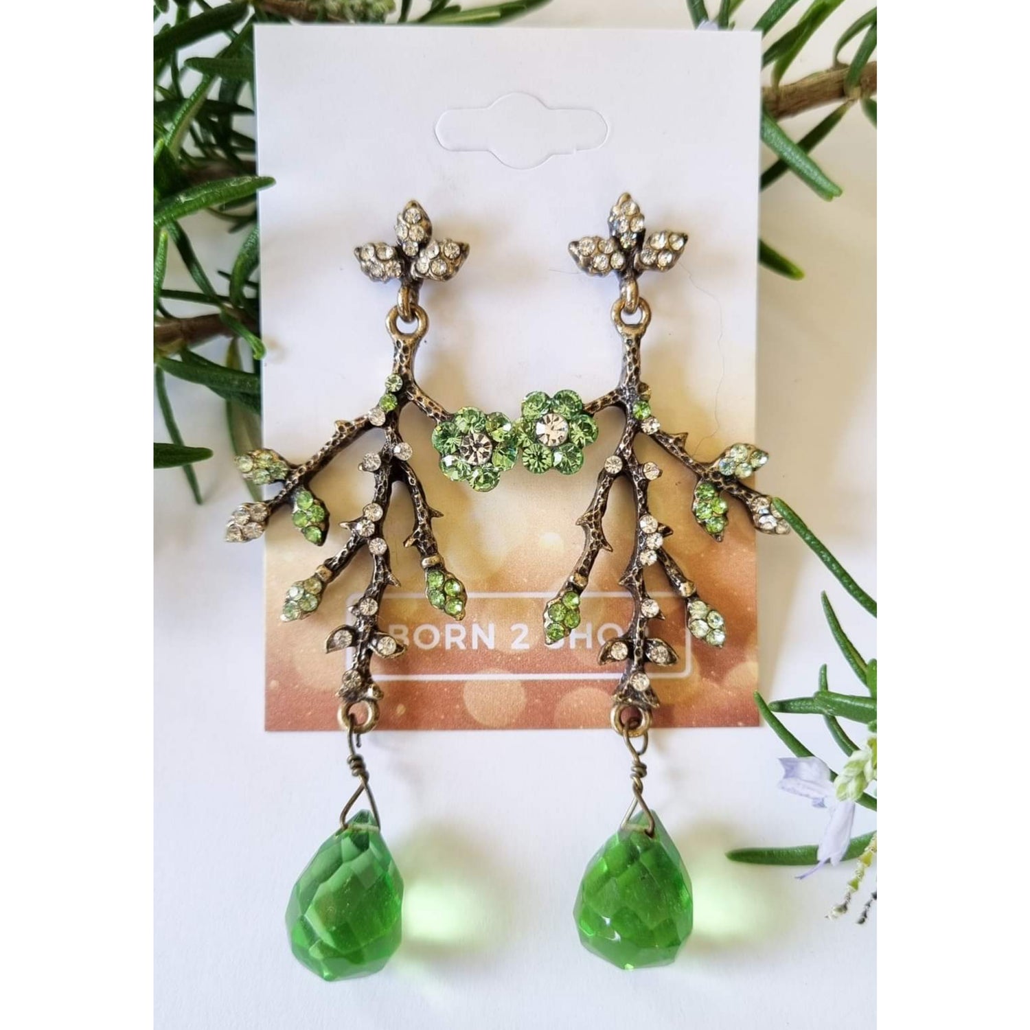 Milano Swarovski Floral Earrings - Green