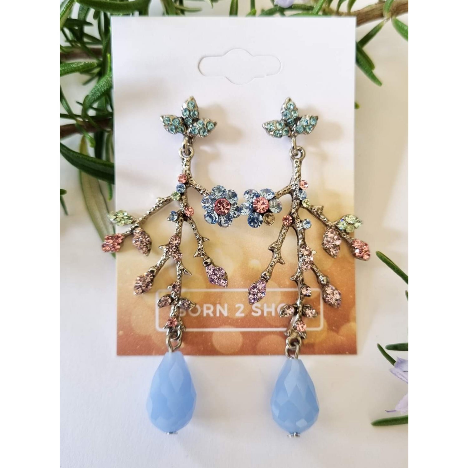 Milano Swarovski Floral Earrings - Lt Blue