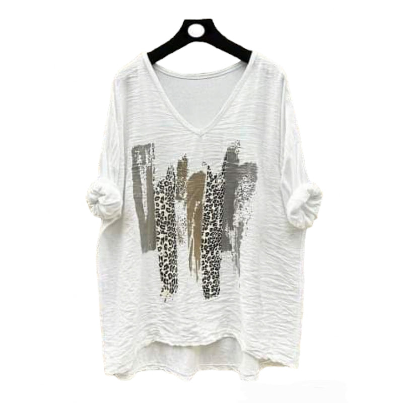 Ella Blanca - Shirt w Leopard- Wht