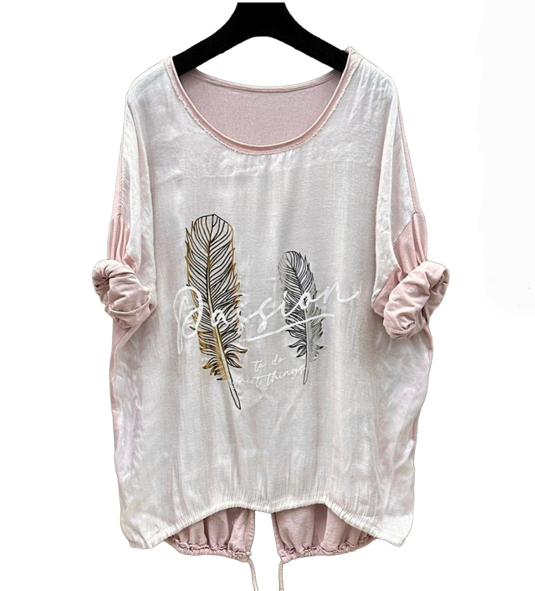 Ella Blanca - Shirt w Feathers- Pink