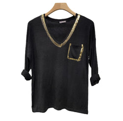 Ella Blanca - Gold Trim Top- Blk