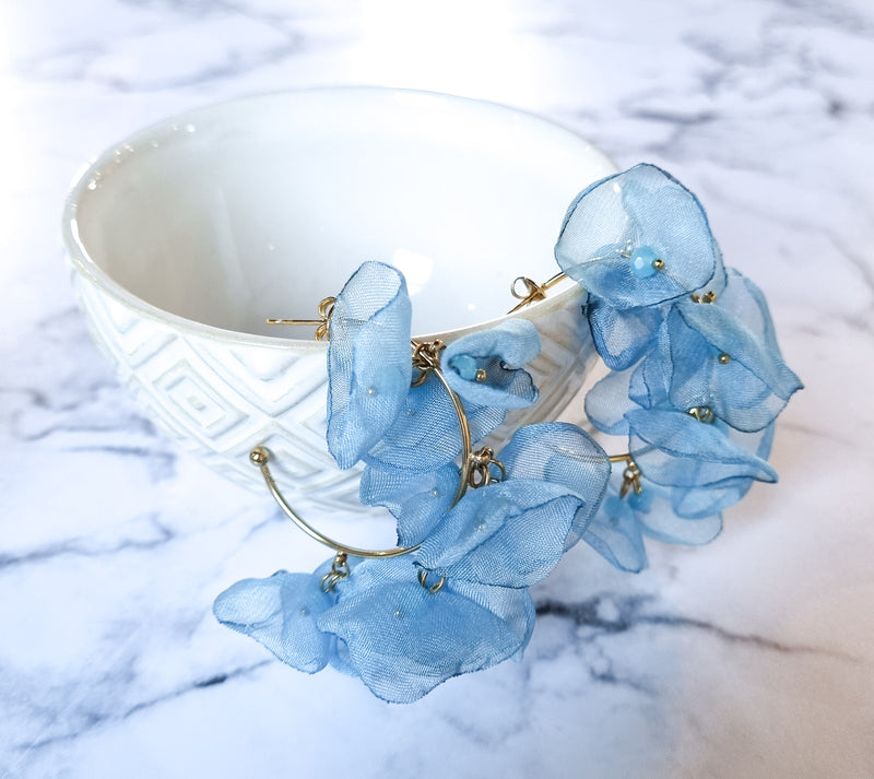 London Chic Earrings - Blue Floral Hoop