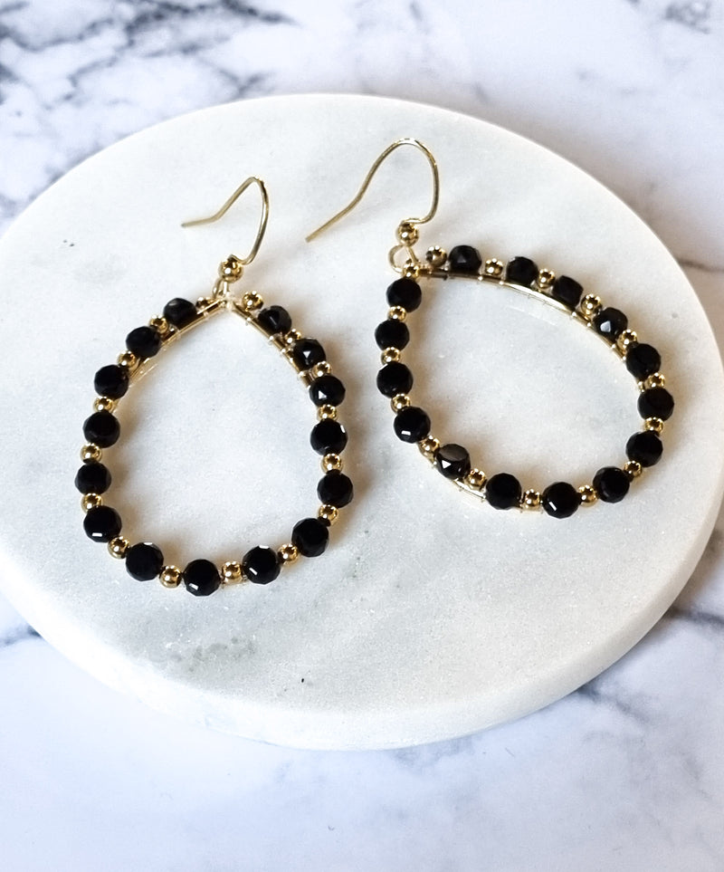 London Chic Earrings - Black Crystal with Gold Hoop