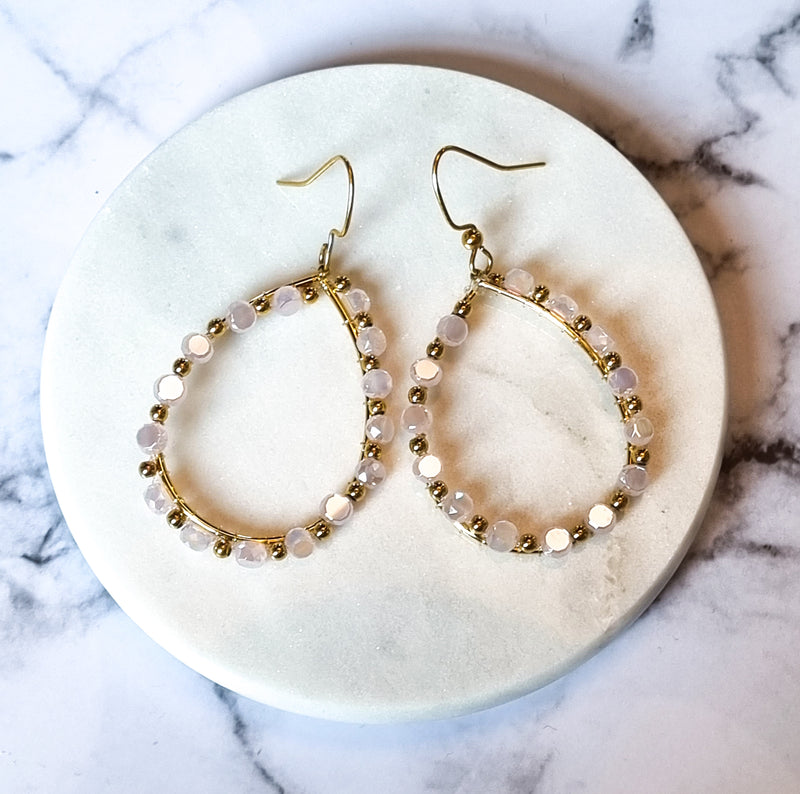 London Chic Earrings - Pale Pink Crystal with Gold Hoop