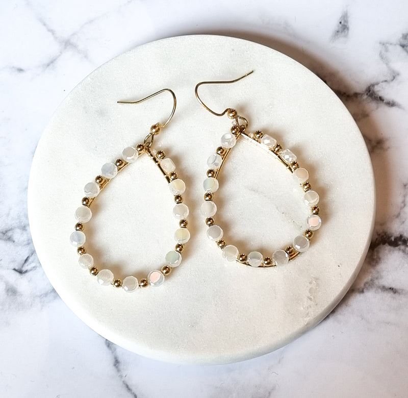 London Chic Earrings - White Crystal with Gold Hoop