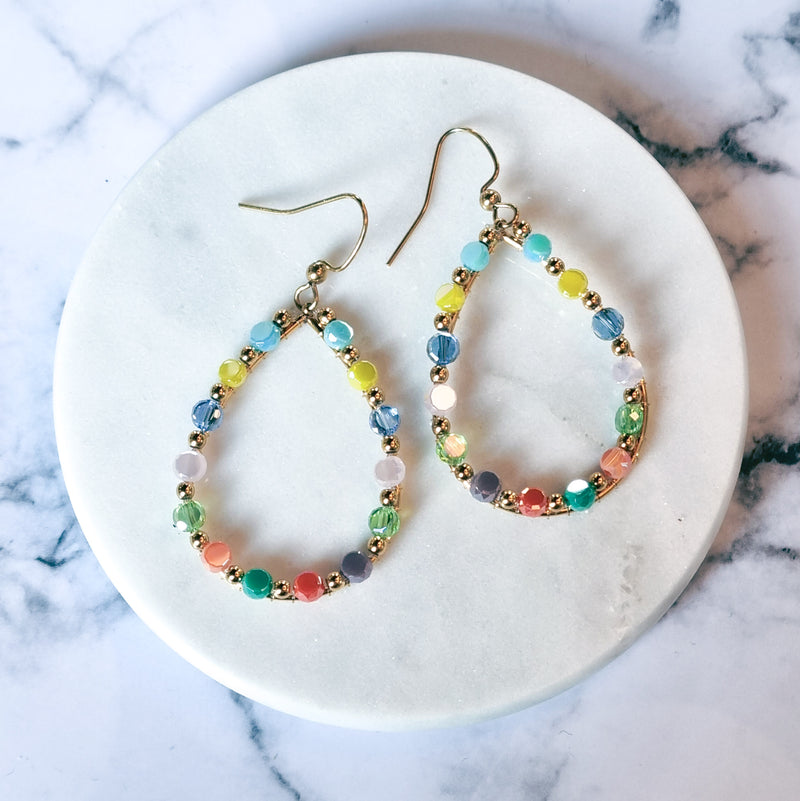 London Chic Earrings - Multi Crystal with Gold Hoop