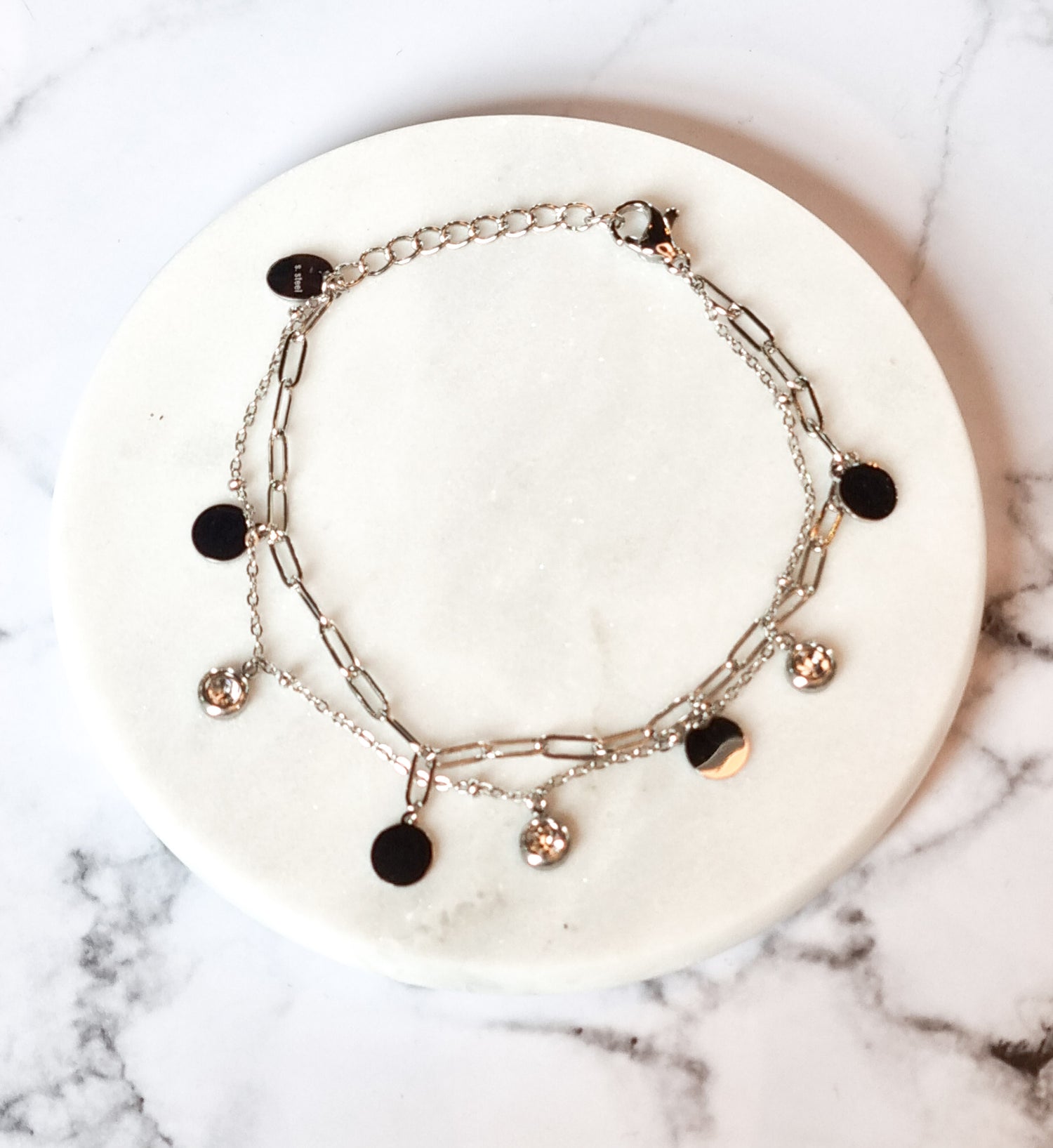 London Chic Bracelet - Circle and Crystal - Silver