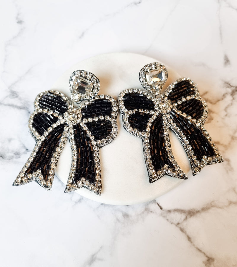 New York Chic Earrings- Bows Blk/Cry