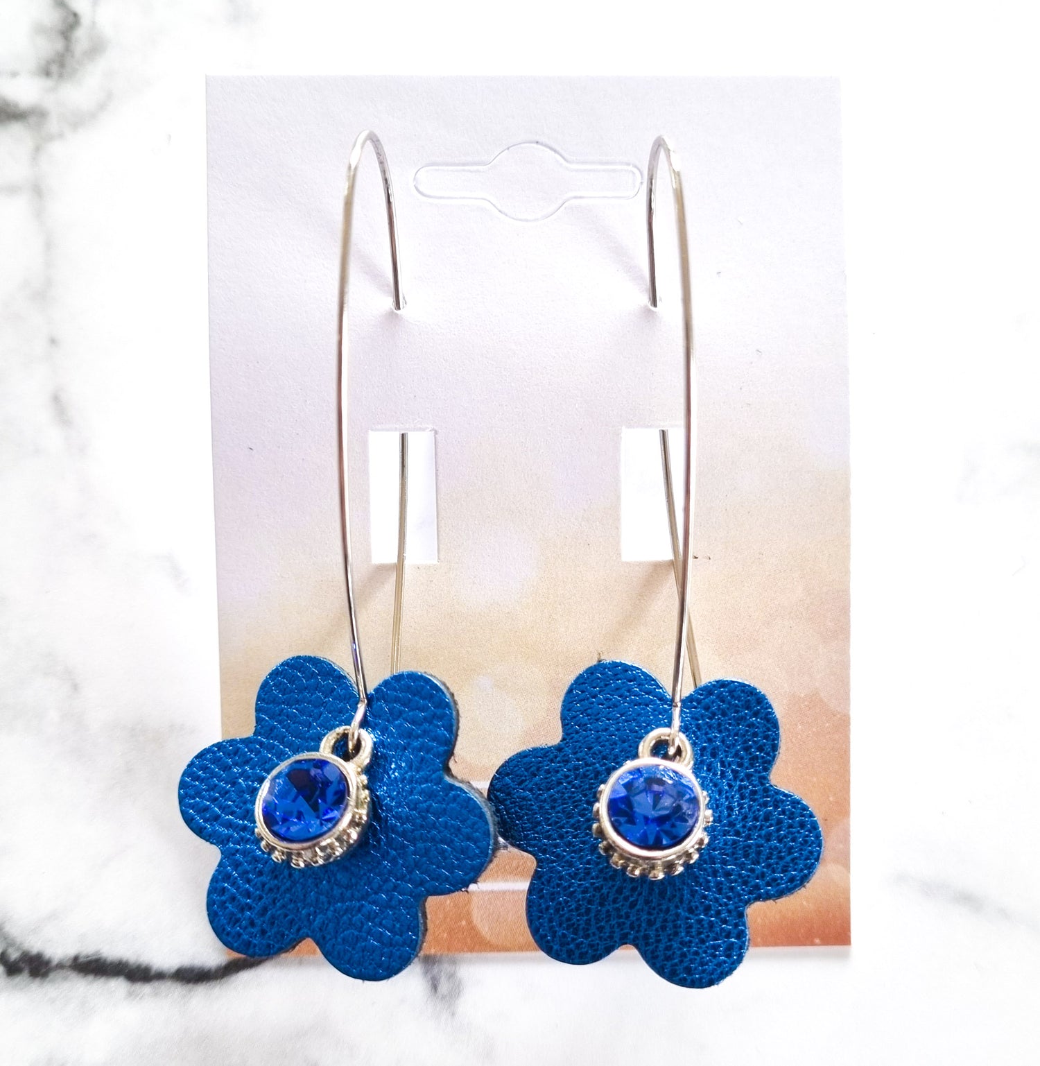 Nouvelle Zealande Chic Earrings - Crystal Flowers Cobalt Silver