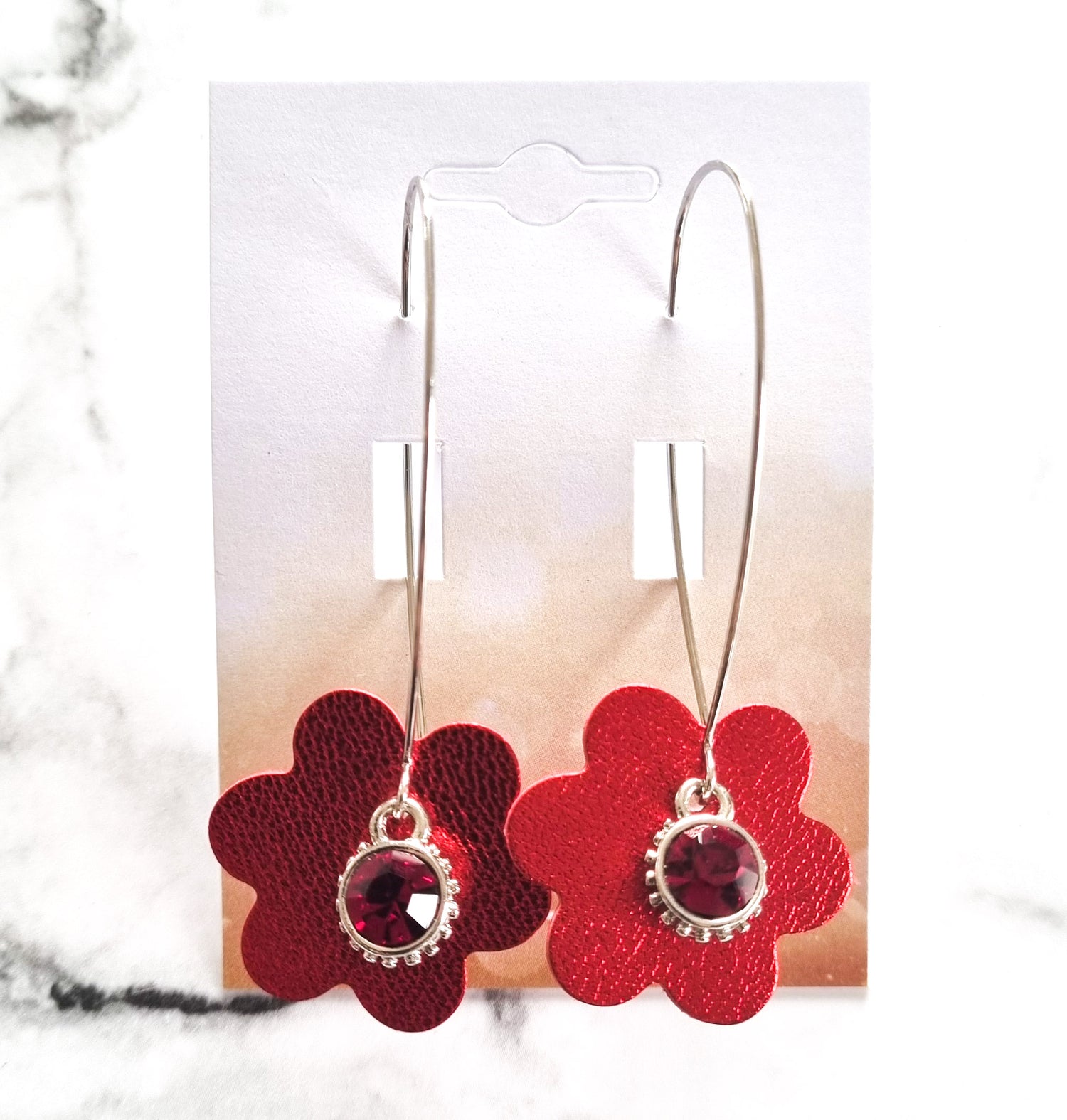 Nouvelle Zealande Chic Earrings - Crystal Flowers Red Silver