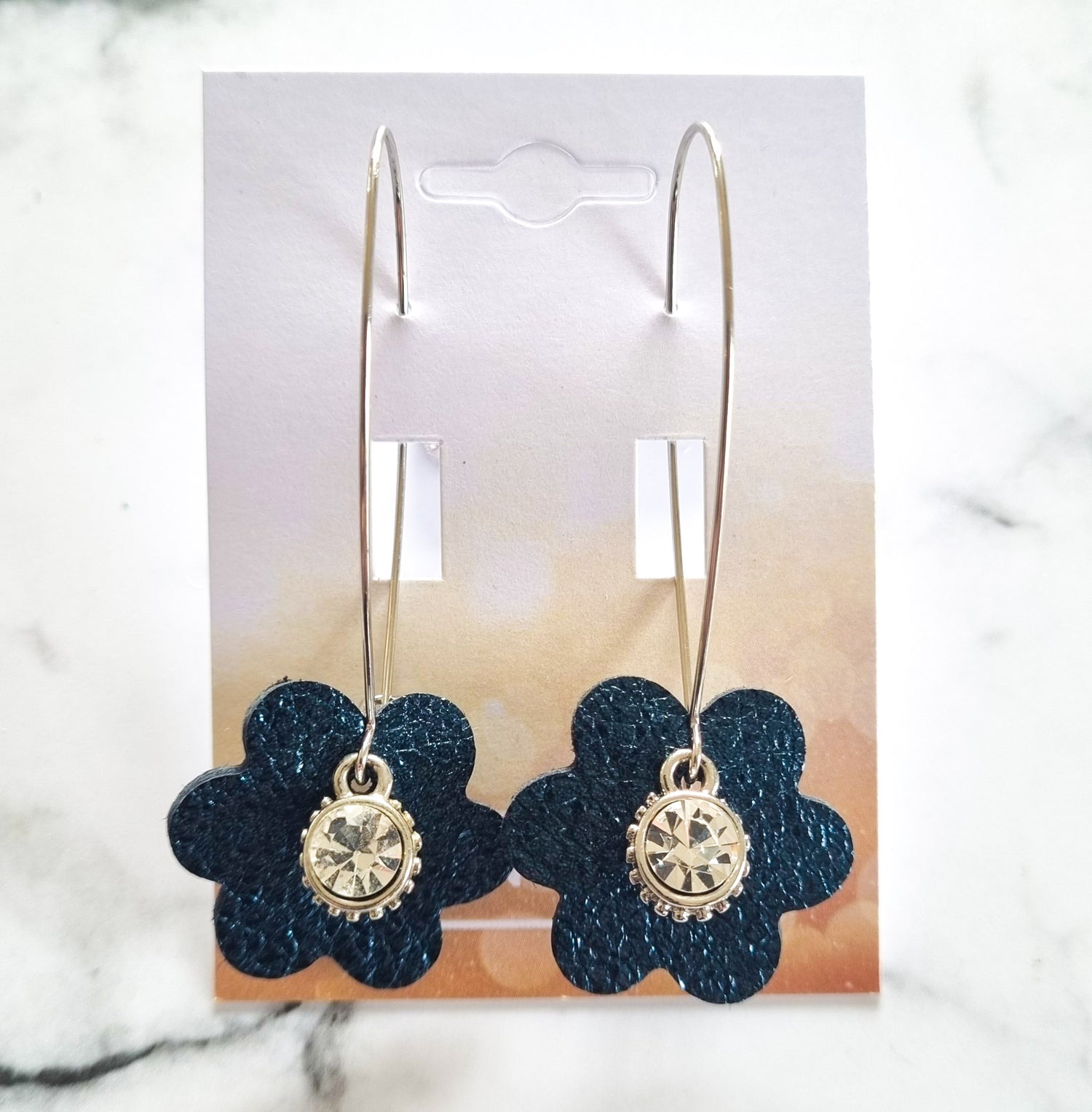 Nouvelle Zealande Chic Earrings - Crystal Flowers Navy Crystal Silver