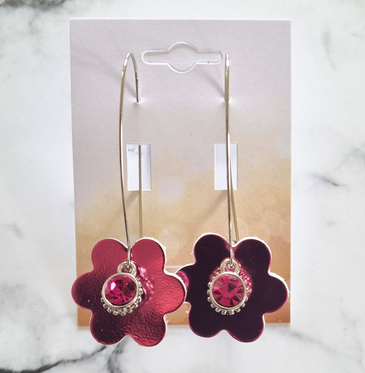 Nouvelle Zealande Chic Earrings - Crystal Flowers Hot Pink Silver