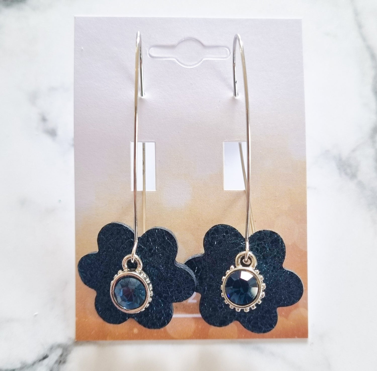 Nouvelle Zealande Chic Earrings - Crystal Flowers Navy Blue Silver