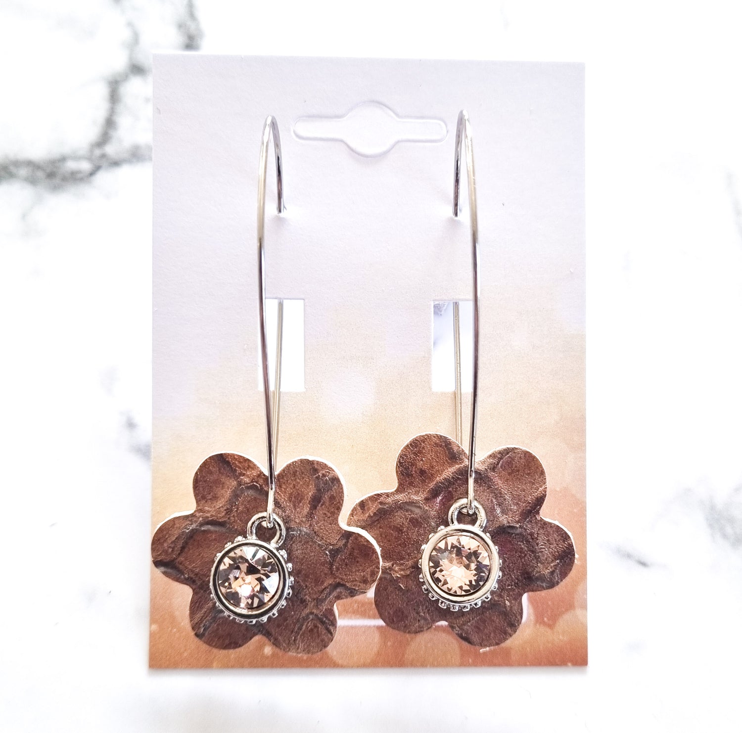 Nouvelle Zealande Chic Earrings - Crystal Flowers Taupe Pink Silver