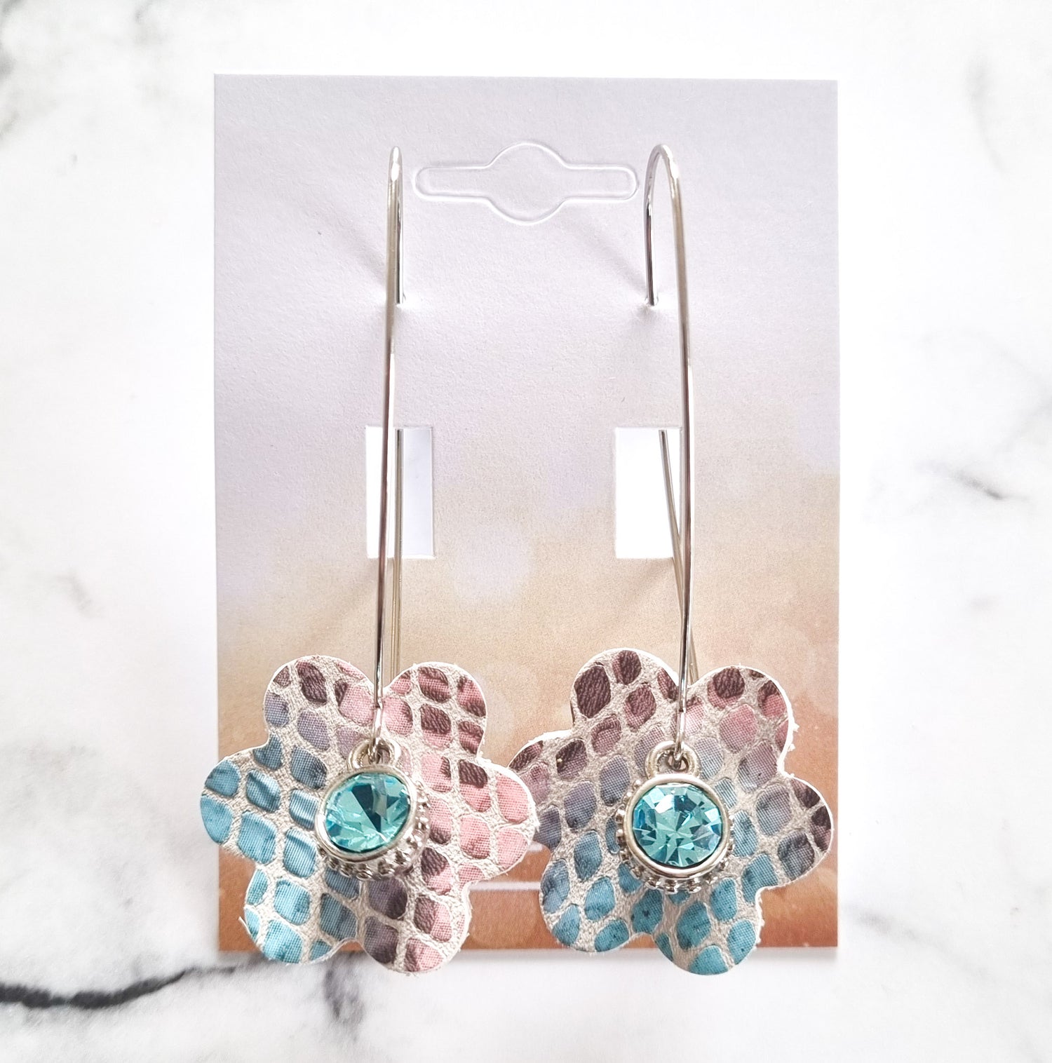 Nouvelle Zealande Chic Earrings - Crystal Flowers Pink Blue Silver