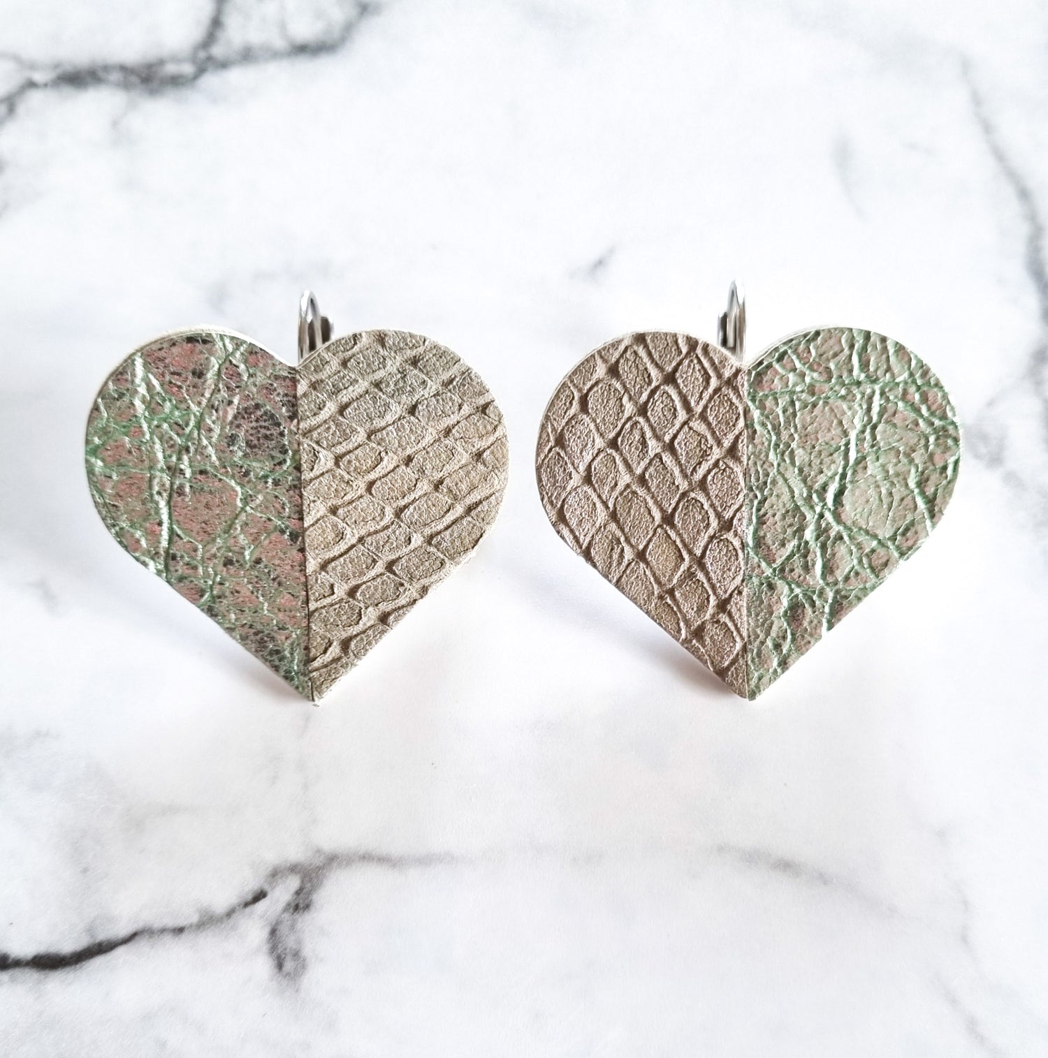 Nouvelle Zealande Chic Earrings - Large Heart Moss Mint Shine