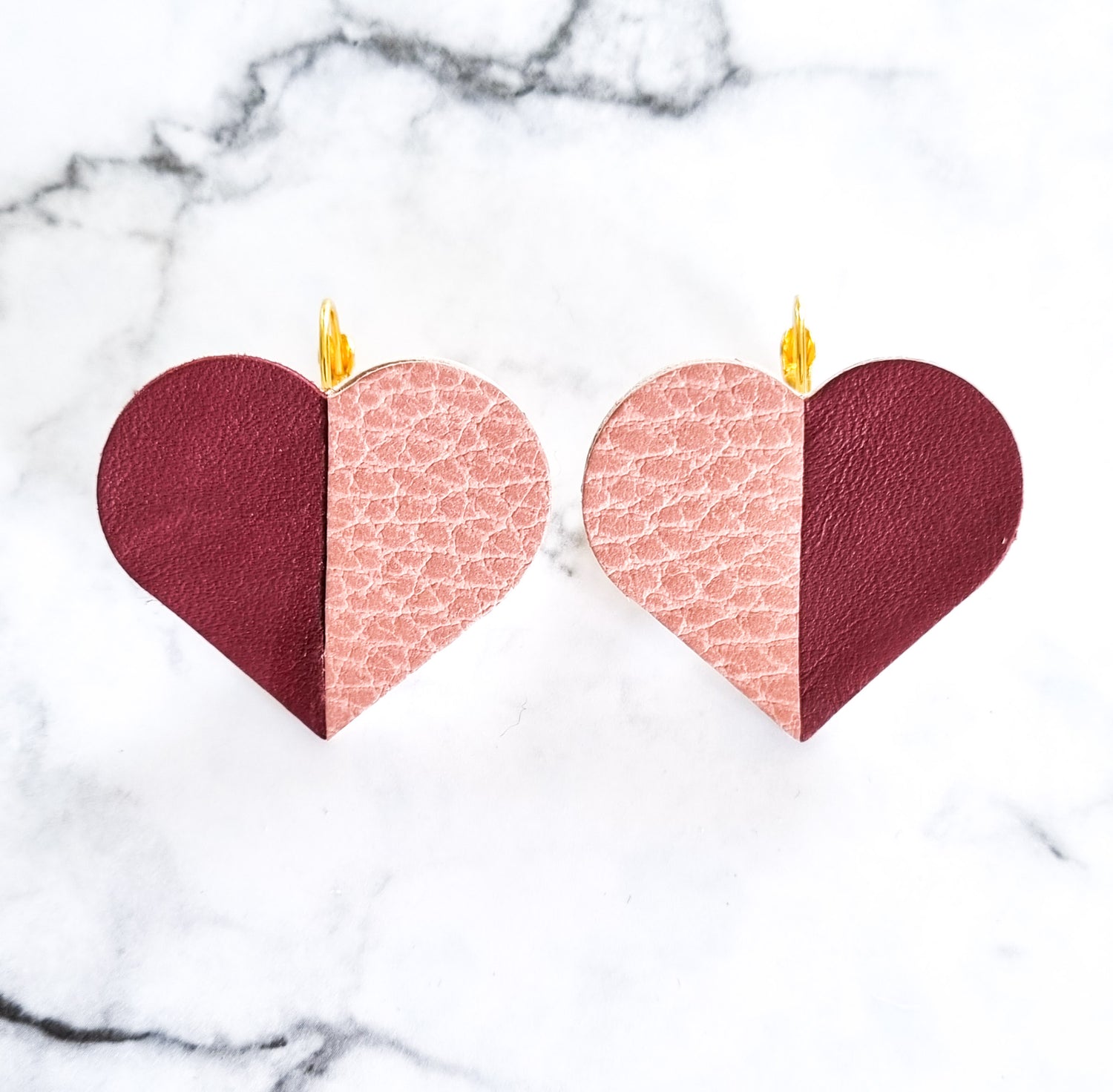 Nouvelle Zealande Chic Earrings - Large Heart Peach Merlot