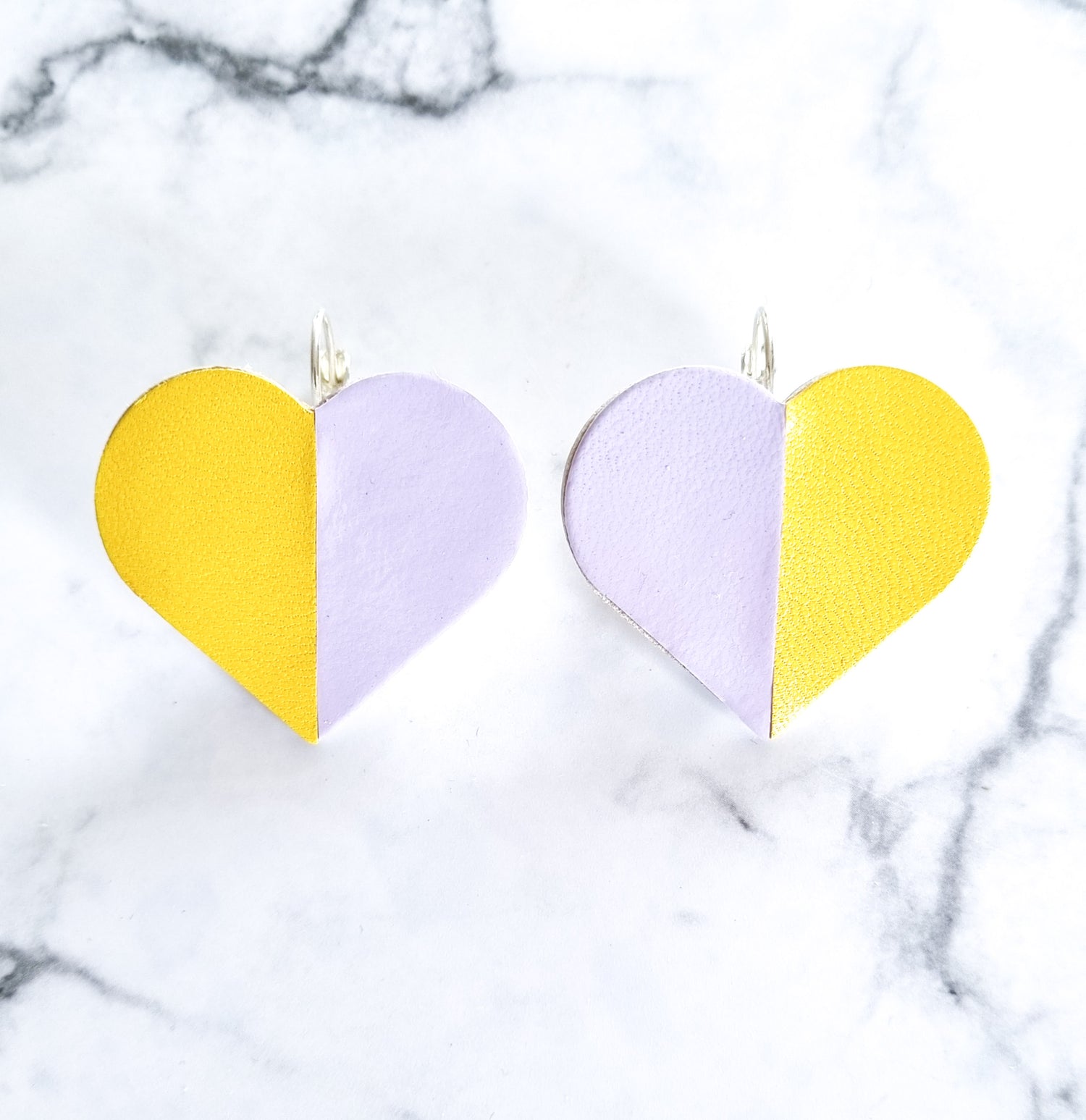 Nouvelle Zealande Chic Earrings - Large Heart Yellow Mauve