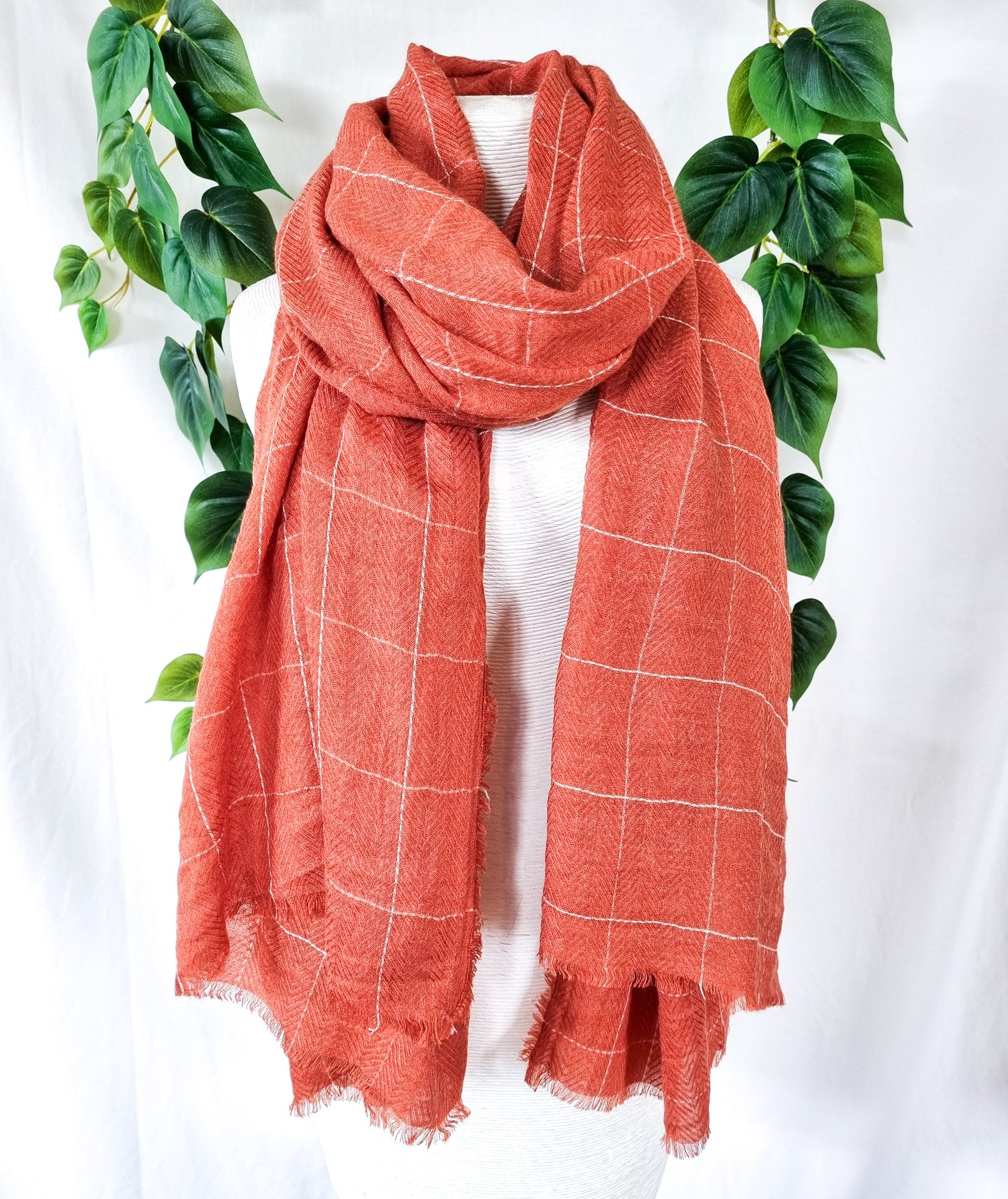 Viscose Scarf - Rust Checks