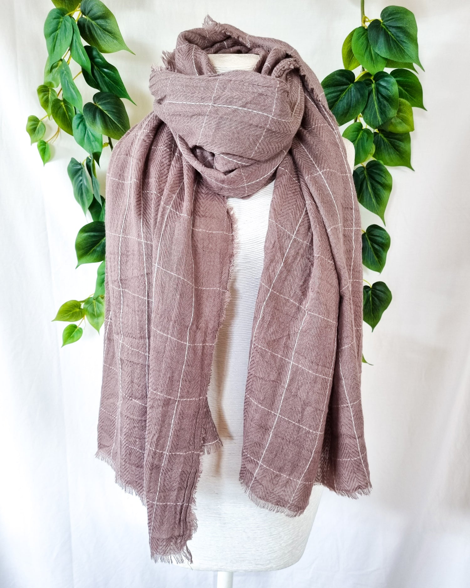 Viscose Scarf - Taupe Checks