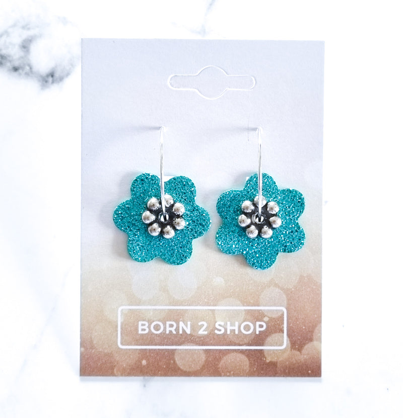 Nouvelle Zelande Chic Earrings - Flowers Metallic Turquoise Silver