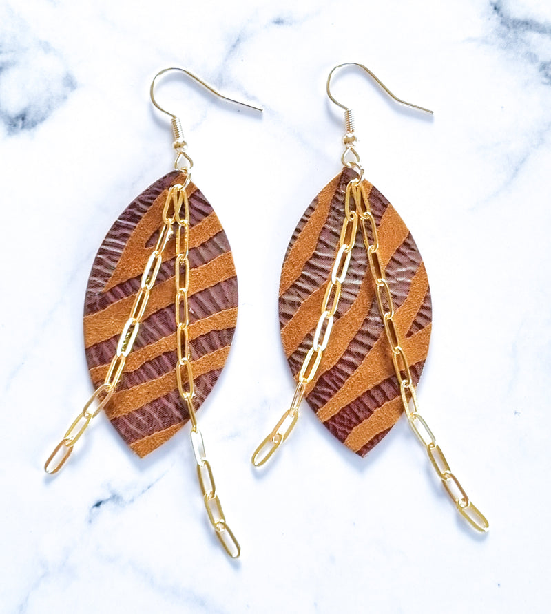 Nouvelle Zelande Chic Earrings - Oval Mustard Zebra Gold