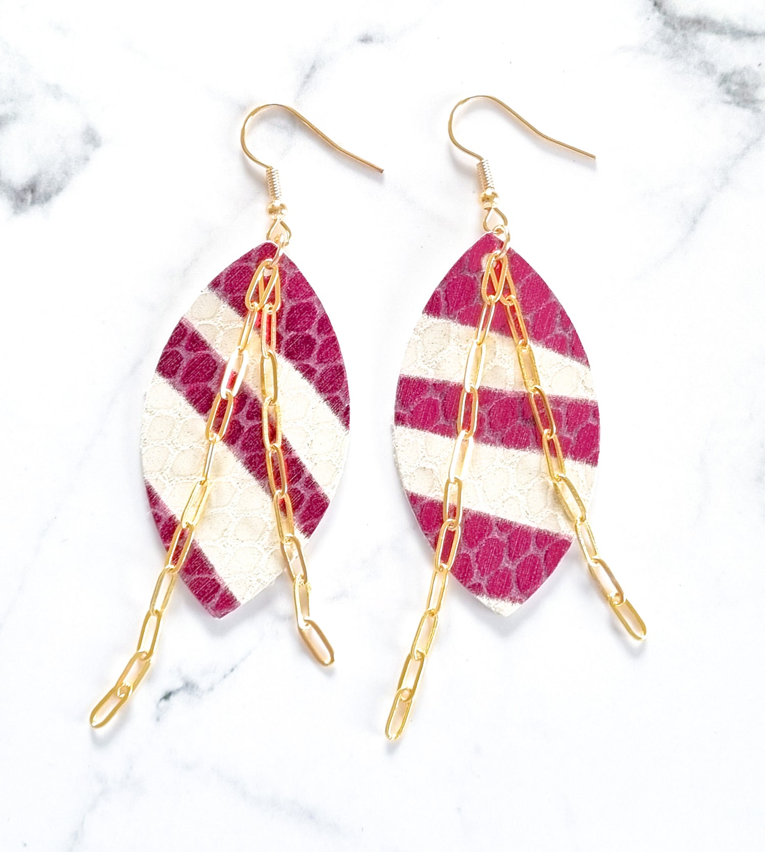 Nouvelle Zelande Chic Earrings - Oval Hot Pink Zebra Gold