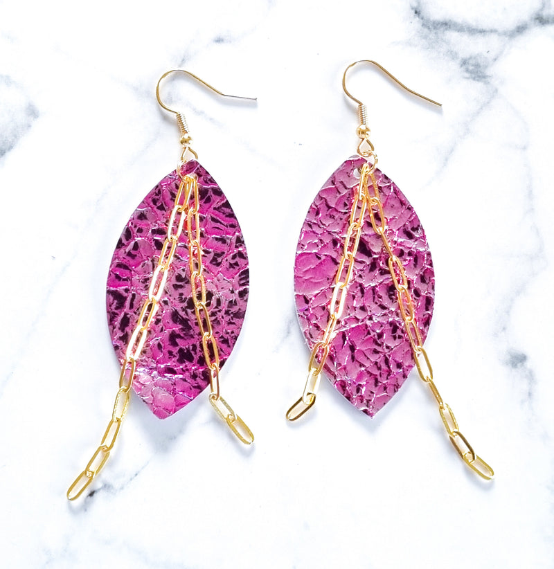 Nouvelle Zelande Chic Earrings - Oval Hot Pink Metallic Gold