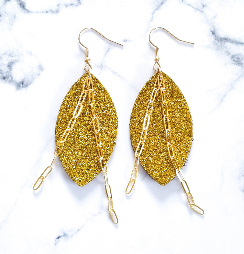 Nouvelle Zelande Chic Earrings - Oval Yellow Glitter Gold