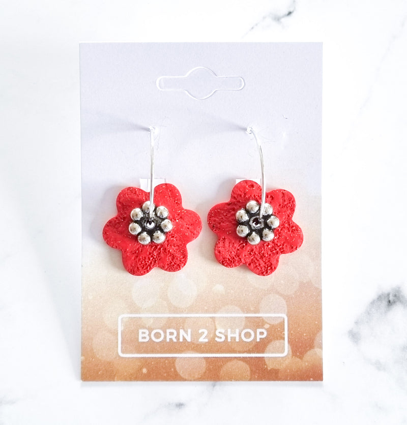 Nouvelle Zelande Chic Earrings - Flowers Red Silver