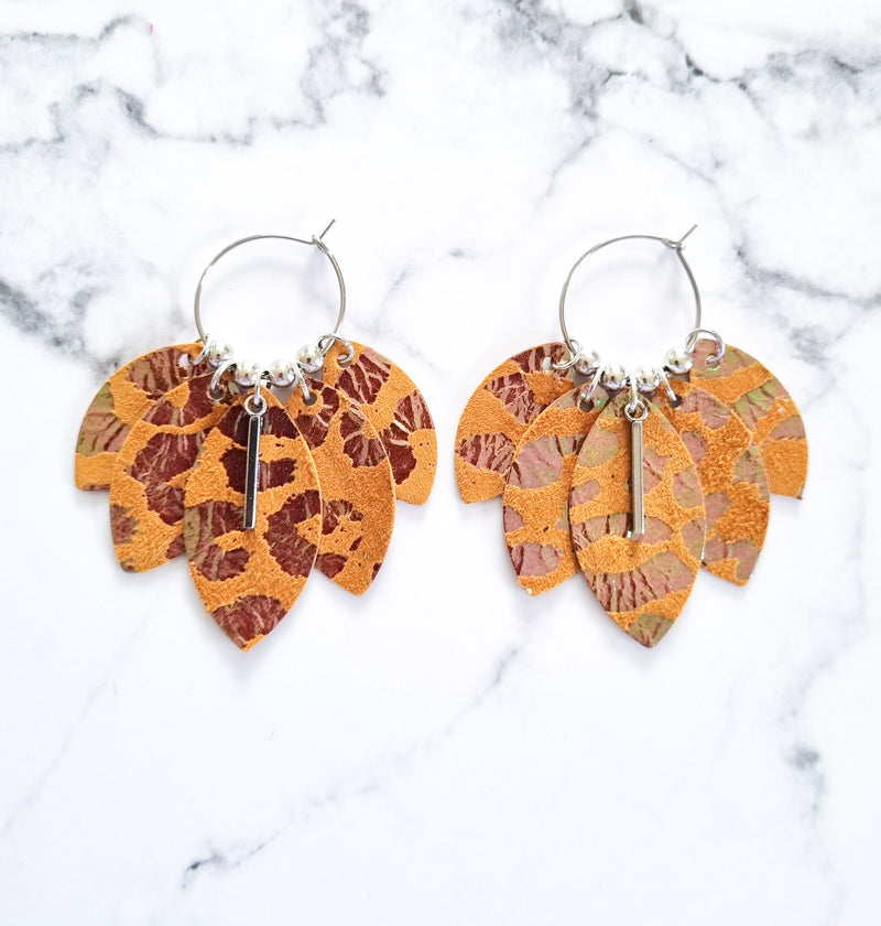 Nouvelle Zelande Chic Earrings - Multi Leaves Mustard Leopard Gold