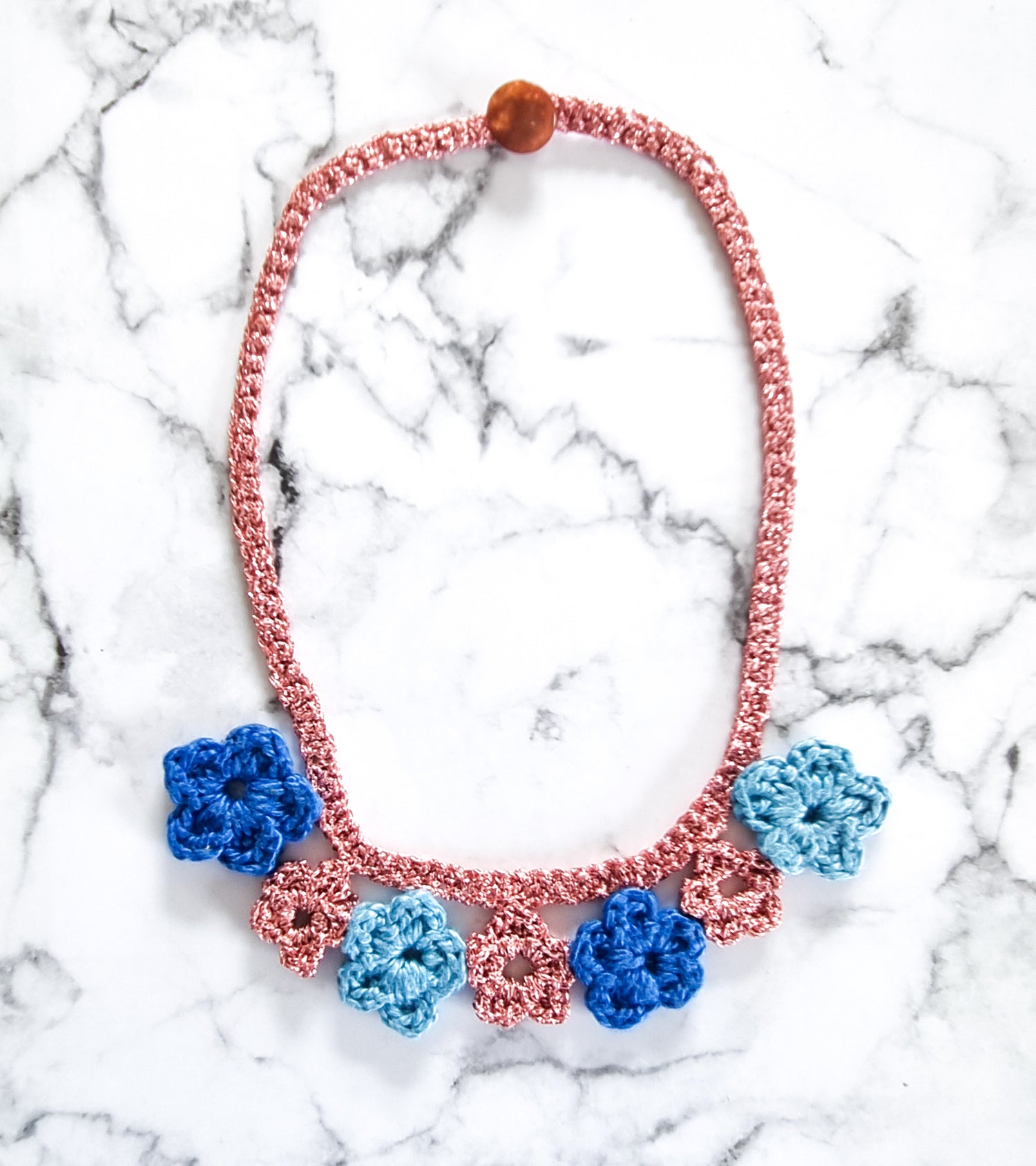 Haute Couture Handcrafted Collar Necklace - Blue + Salmon