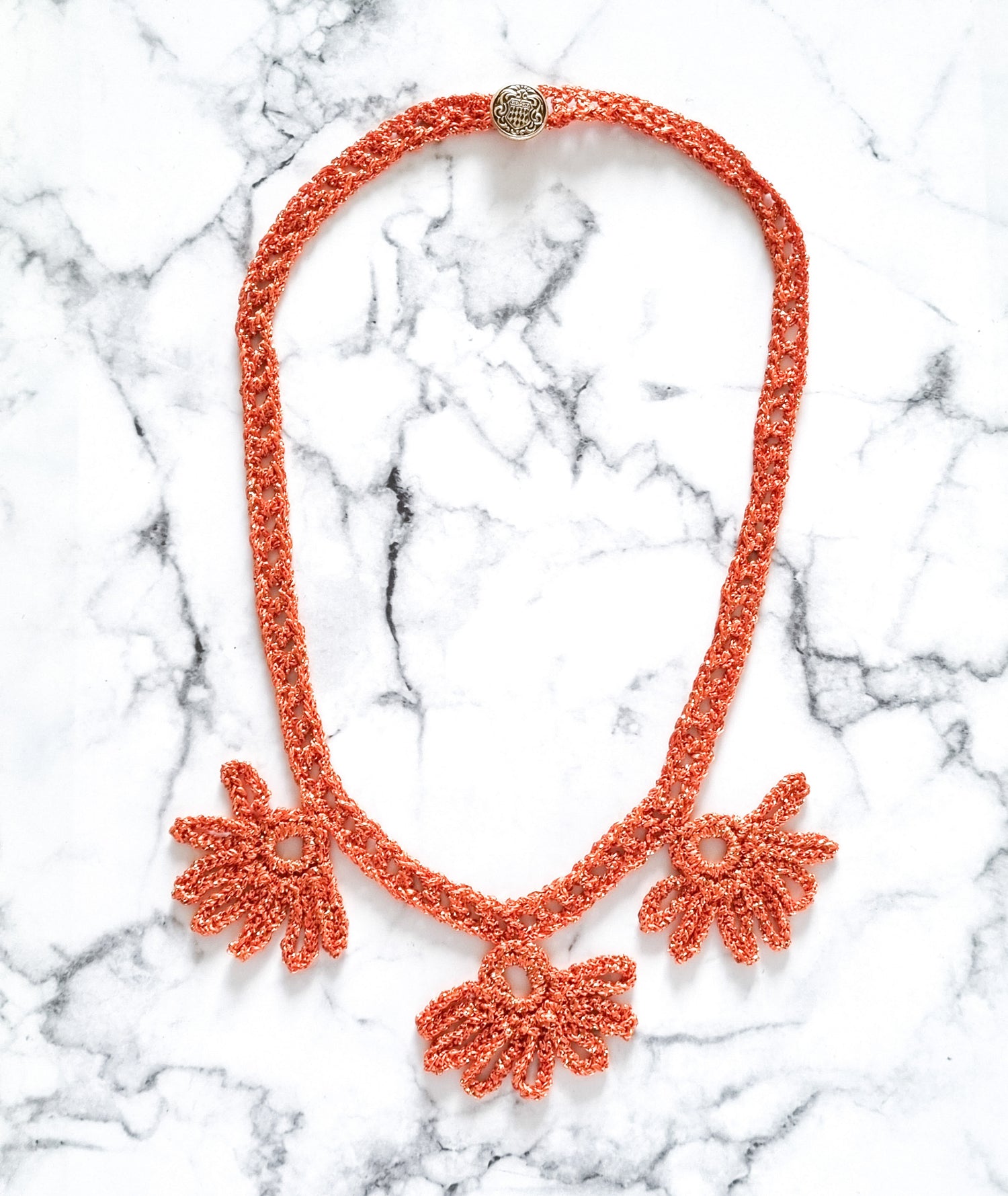Haute Couture Handcrafted Collar Necklace - Tangerine Flowers