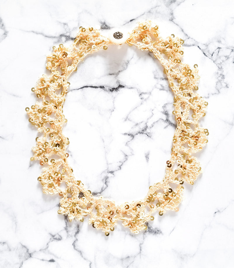 Haute Couture Handcrafted Collar Necklace - Yellow Sequin