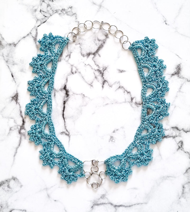 Haute Couture Handcrafted Collar Necklace - Aqua and Silver