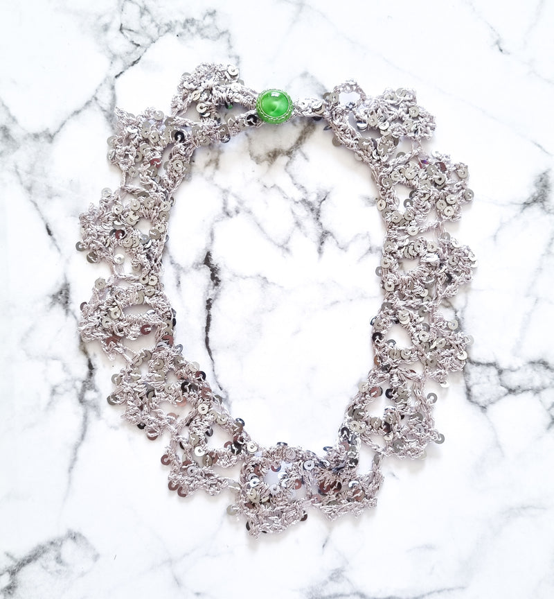 Haute Couture Handcrafted Collar Necklace - Grey Sequin