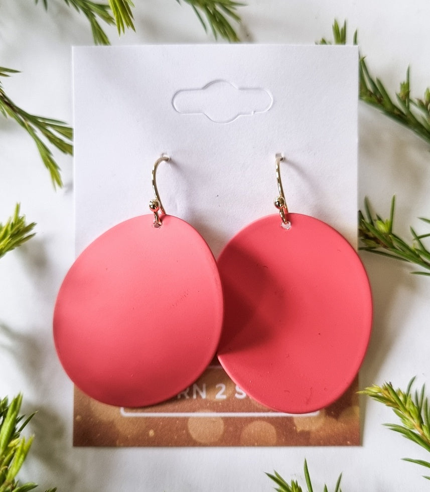 Paris Contemporary Chic Disc Earrings - Coral - Gold